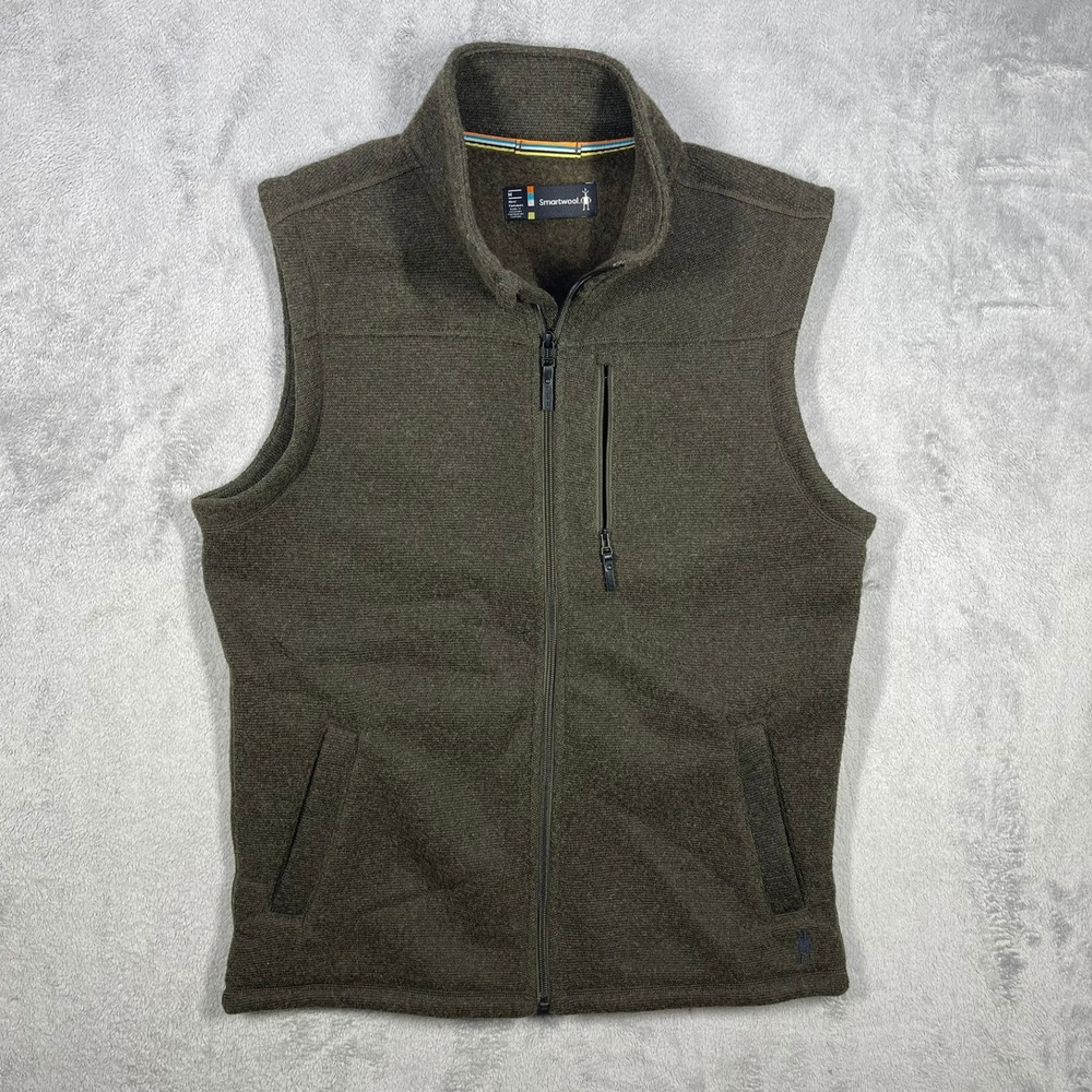 Smartwool‎ Hudson Trail Vest Mens Medium Olive Green Wool Blend Full Zip